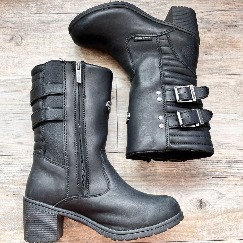 Vintage Harley Davidson Kirkley Black Moto Boots Buckle Biker 6.5 Leather